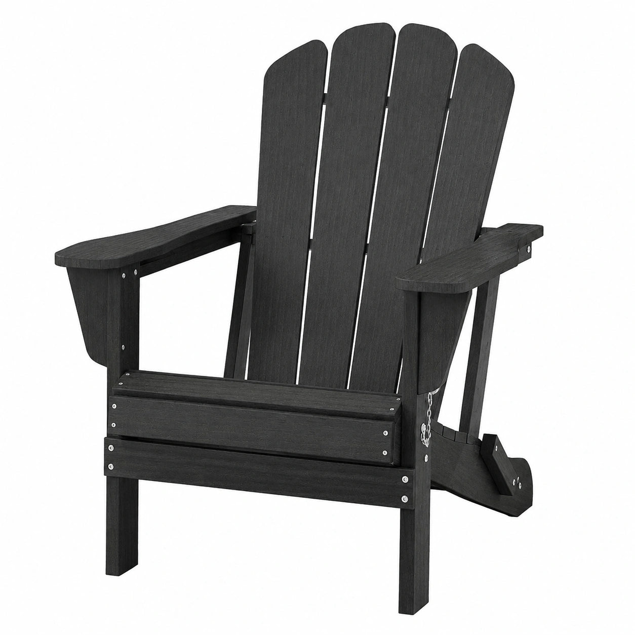 Domi Zusammenklappbarer Adirondack-Stuhl aus Wetterfestem HDPE mit Getränkehalter, Holzoptik für Garten, Terrasse, Pool & Veranda, Schwarz