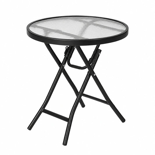 GOPLUS Klappbarer runder Balkontisch Ø46cm, wetterfest aus Metall und Glas