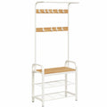 Moderner VASAGLE Kleiderständer mit Schuhbank, 4-in-1 Design, 9 Haken, Eiche-Weiß, 33,7 x 72 x 183 cm