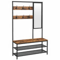 Industrie-Design Garderobenständer mit Spiegel und Sitzbank, VASAGLE, Vintagebraun-Schwarz, 35 x 98 x 180 cm