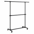 SONGMICS Höhenverstellbarer Kleiderständer mit 2 Stangen, ausziehbar und rollbar, 113-180 cm, schwarz