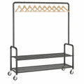 Robuster Kleiderständer mit Rollen und Regalen, 118 cm Metallstange für Schlafzimmer, Schwerlast & vielseitig, Schwarz