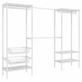 Robuster Metall-Garderobenständer, Erweiterbar mit 2 Schiebekörben, Offenes Design, 249-297 x 40 x 192 cm, Weiß