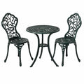 Gartenmöbel-Set aus Aluguss, 3-teilig, inklusive Tisch und 2 Stühlen, Blättermuster, grün
