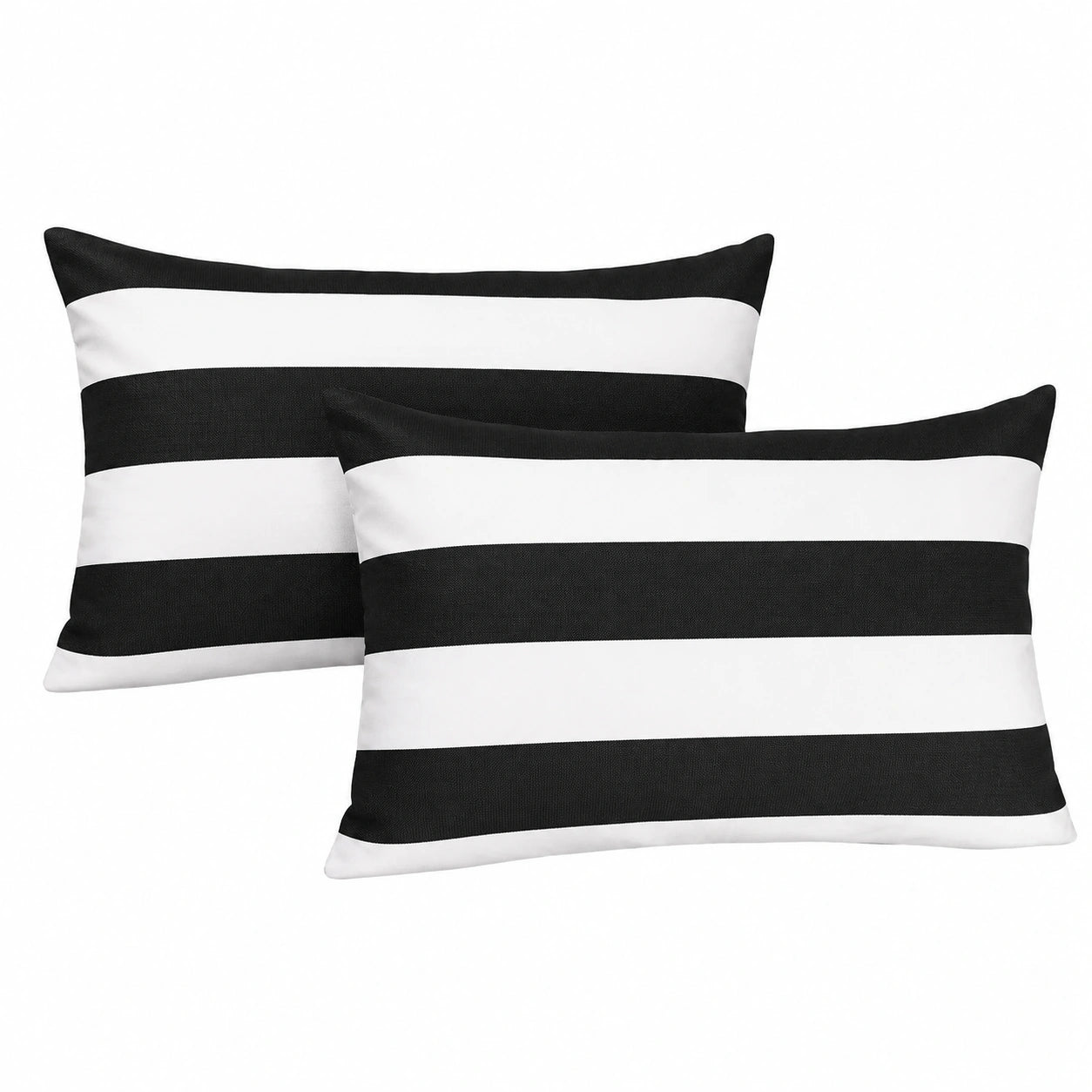 Lewondr Wetterfeste Outdoor-Kissenhüllen, 2er Set, 30x50cm, Streifenmuster, Wasserdicht, für Terrasse, Garten, Balkon, Schwarz-Grau-Weiß