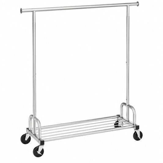 Sakugi Rollgarderobe mit Gitterablage und breiter Stange, 116x43x150 cm, Silber, ideal für Schlafzimmer und Flur