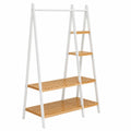 Bambus-Garderobenständer mit Schuhablage, 7 Ablagen, 110x44x160 cm, Weiß