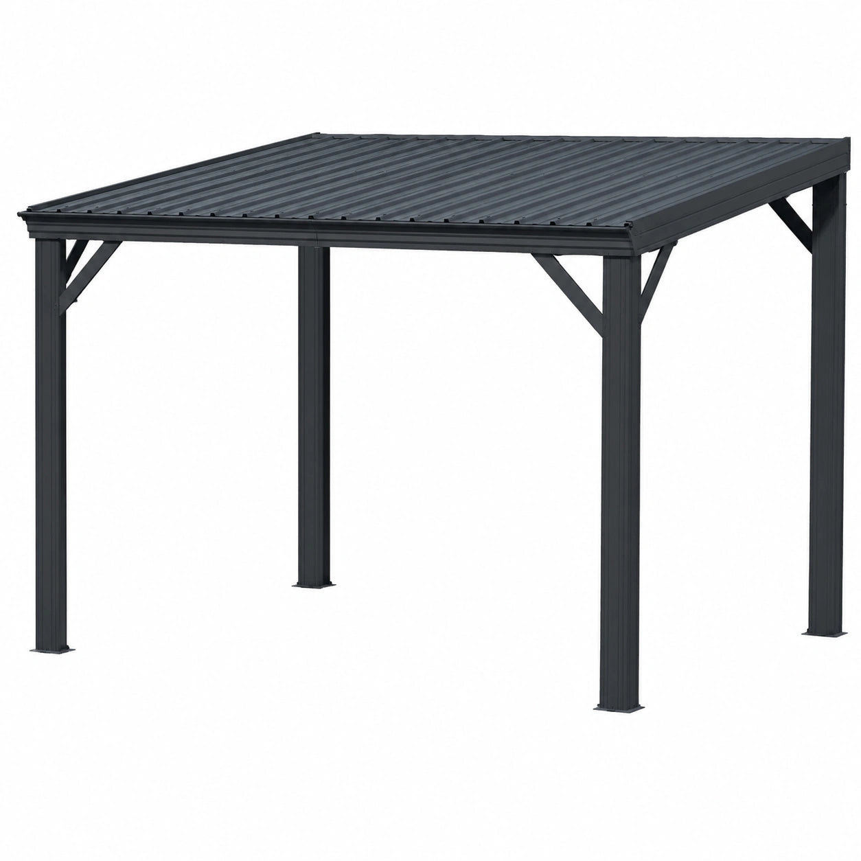 Premium Wand-Pavillon 3x3,6 m, Terrassenüberdachung mit Entwässerungssystem und verzinktem Stahldach, Hardtop-Schutz für Garten und Terrasse, Grau