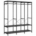 Offener Kleiderschrank mit Kleiderstange und Ablagen, abnehmbare Haken, 40 x 141 x 180 cm, Ebenholzschwarz