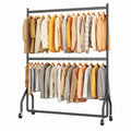 Robuster Doppel-Kleiderständer auf Rollen, Metallschrank für Kleidung 152x46x220cm