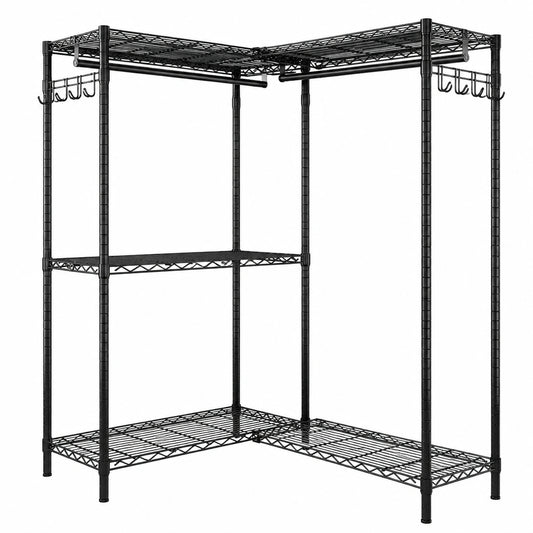 KZOBYD Robuster Metall-Kleiderständer mit Garderobenfächern, Offenes Design, Höhenverstellbare Ablagen, 145 x 40 x 193 cm