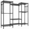 HOKEEPER Schwerlast Kleiderstange mit Netzablage und Haken, bis 498 kg belastbar, verstellbar, tragbar, Schwarz (177 x 43 x 193.5cm)