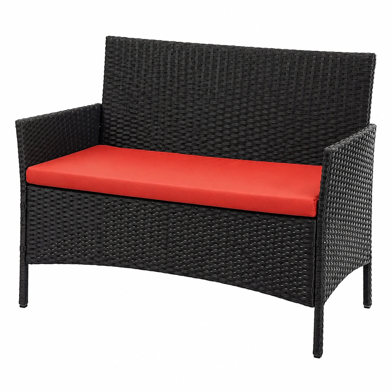 Gartenbank Halden aus Poly-Rattan, schwarz mit Terracotta-Kissen