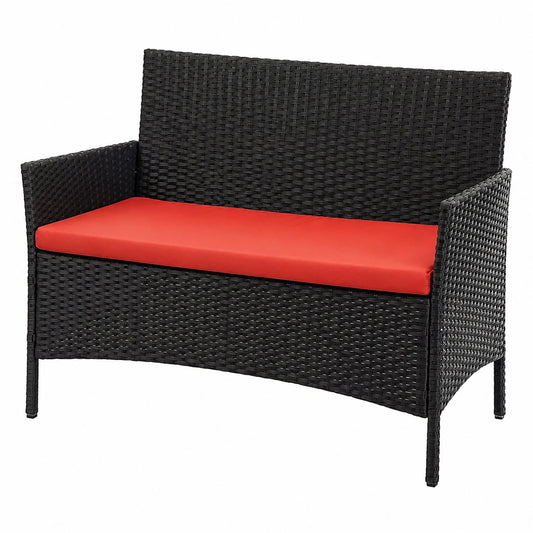 Gartenbank Halden aus Poly-Rattan, schwarz mit Terracotta-Kissen