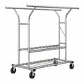 Robuster Kleiderständer auf Rollen, verstellbar 128-189cm, 200KG Kapazität, mit Doppellagernetzen, Metallstange für Kleidung und Accessoires