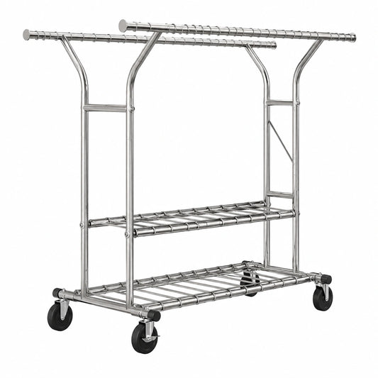 Robuster Kleiderständer auf Rollen, verstellbar 128-189cm, 200KG Kapazität, mit Doppellagernetzen, Metallstange für Kleidung und Accessoires