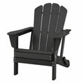 Domi Zusammenklappbarer Adirondack-Stuhl aus Wetterfestem HDPE mit Getränkehalter, Holzoptik für Garten, Terrasse, Pool & Veranda, Schwarz